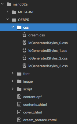 Here we see the files within the ePub package using Atom