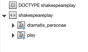We now see the structure; 2 tags inside the shakespeareplay tag