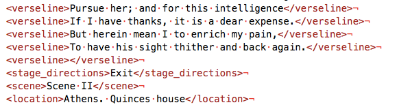 This section of XML shows that there must have been an empty paragraph before the stage directions.