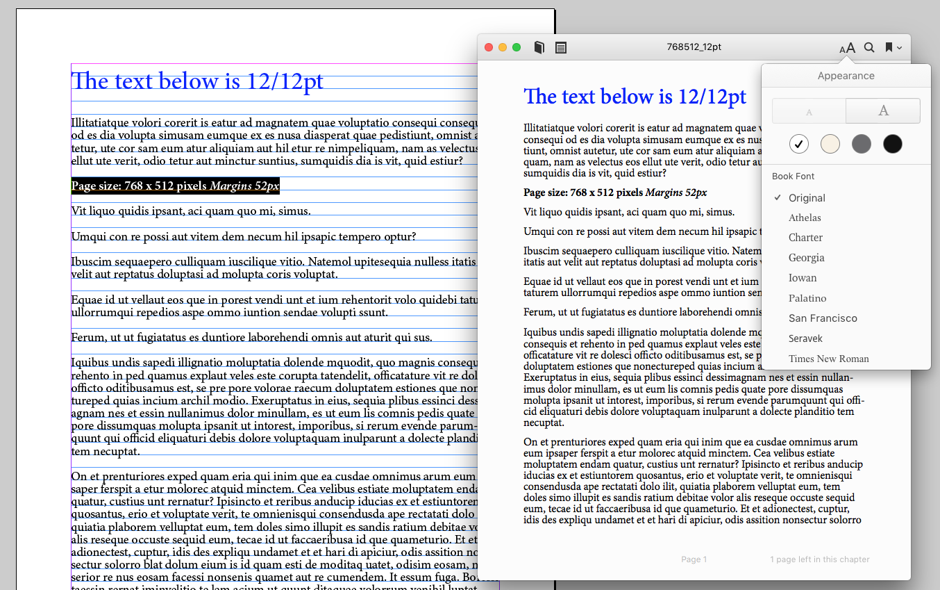 Here we compare the eBook with what we see in InDesign.