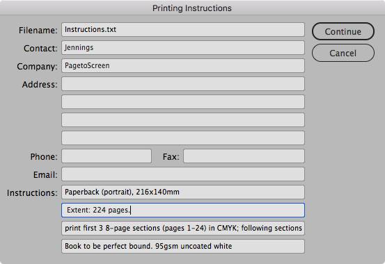 The instructions file will include the printer details.